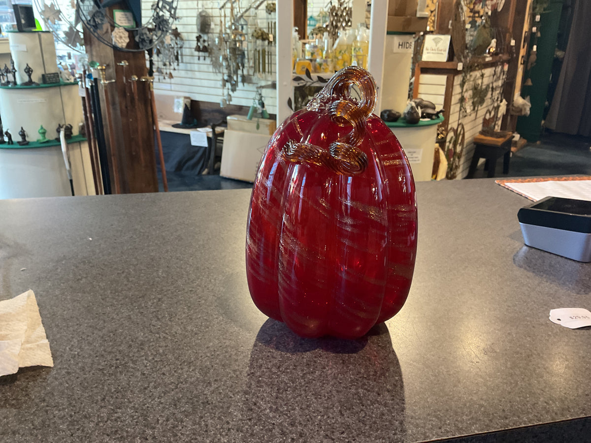F804 Red and Silver Swirl Glass Pumpkin