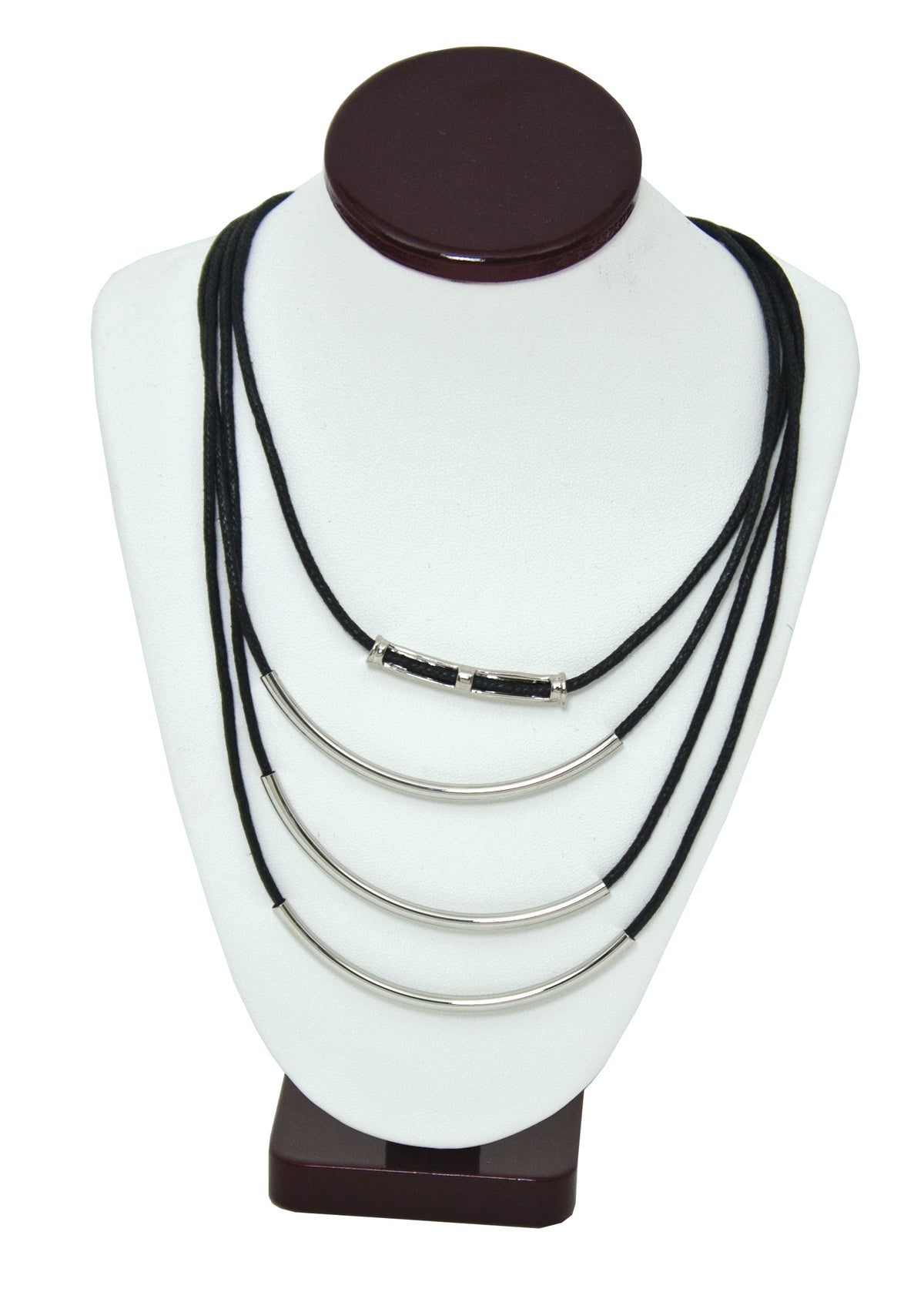 UJ1016 4 black stings with silver bar Necklace