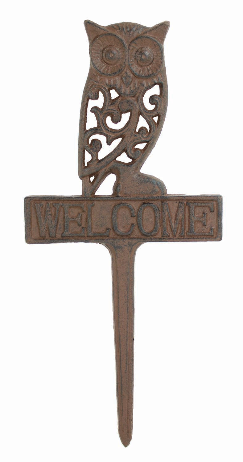 Owl Welcome Garden Stake - Cast Iron