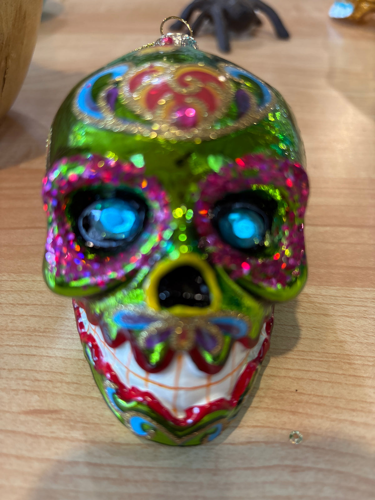 SUGAR SKULL ORN, 3 ASST, GLASS, 4'