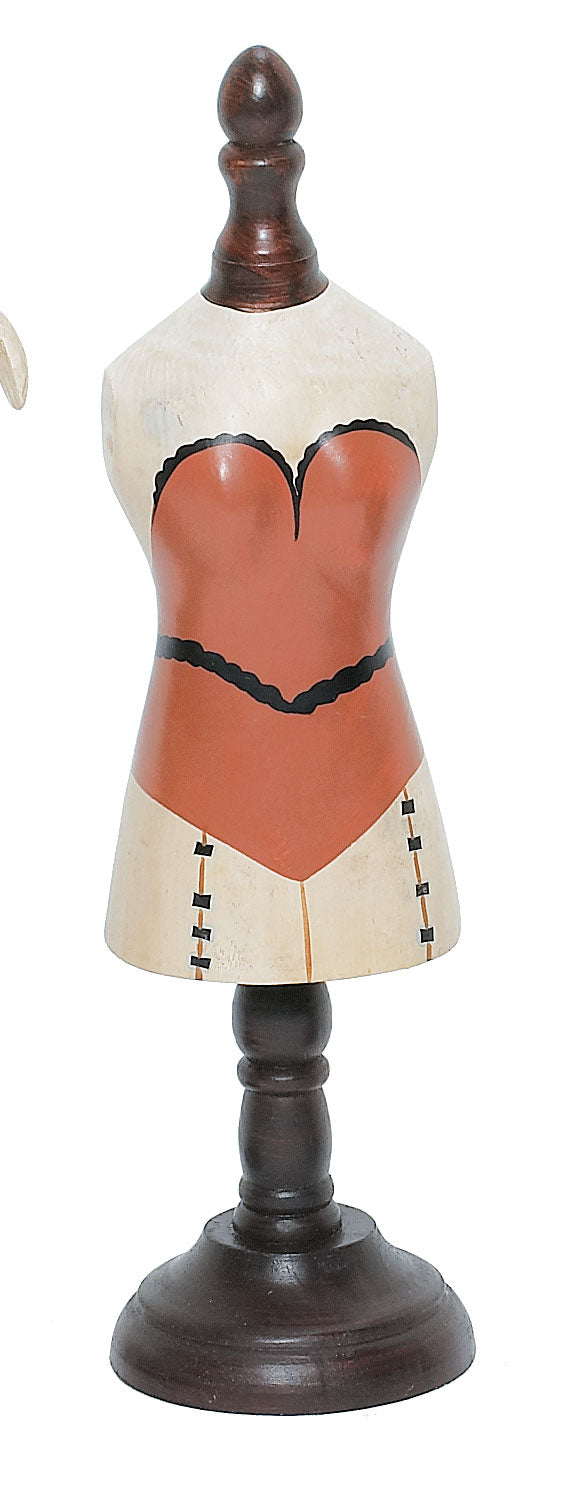 Small Decorative Dress Form Figurine on Wooden Stand