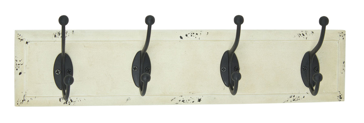 Estante de pared UW2479 - Blanco antiguo - 4 ganchos óxido