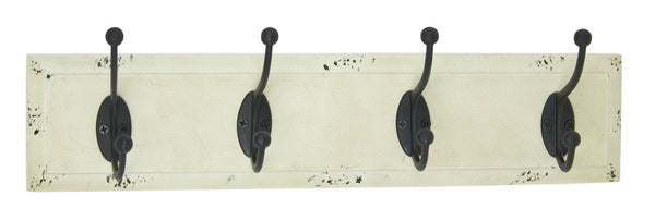 Wall Rack - Ant. White - 4 Rust Hooks