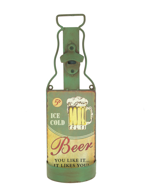 Vintage Ice Cold Beer Tin Sign with Wall Mount Bottle Opener