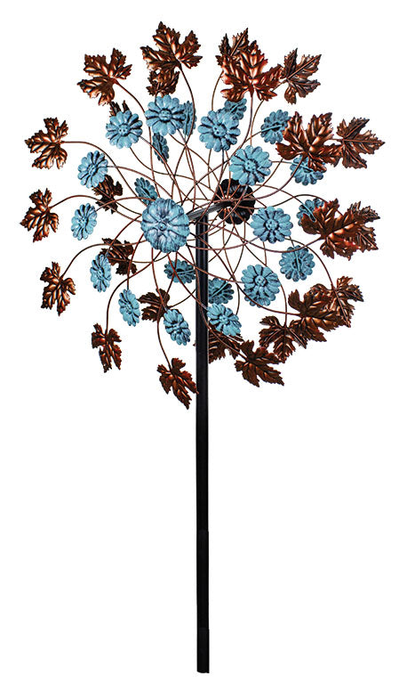 Copper and Blue Flower Garden Wind Spinner on Stake