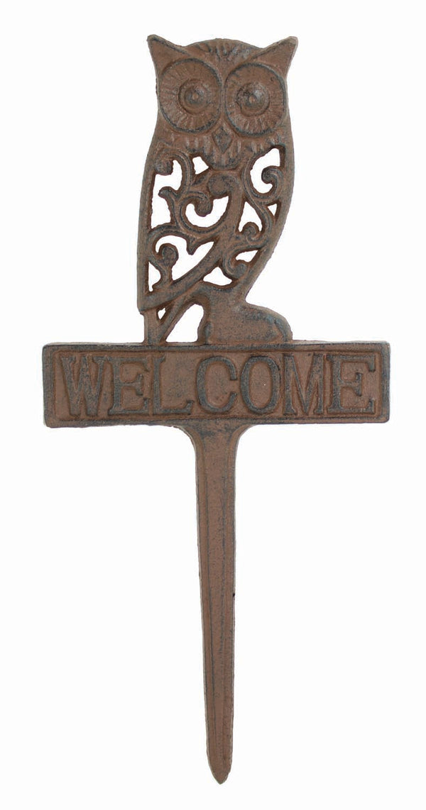 Owl Welcome Garden Stake - Cast Iron