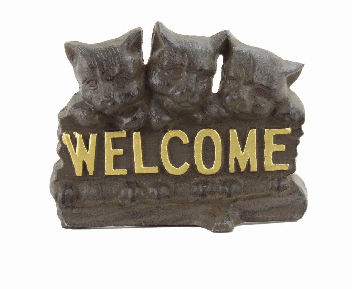 Welcome Cats Doorstop - Rust
